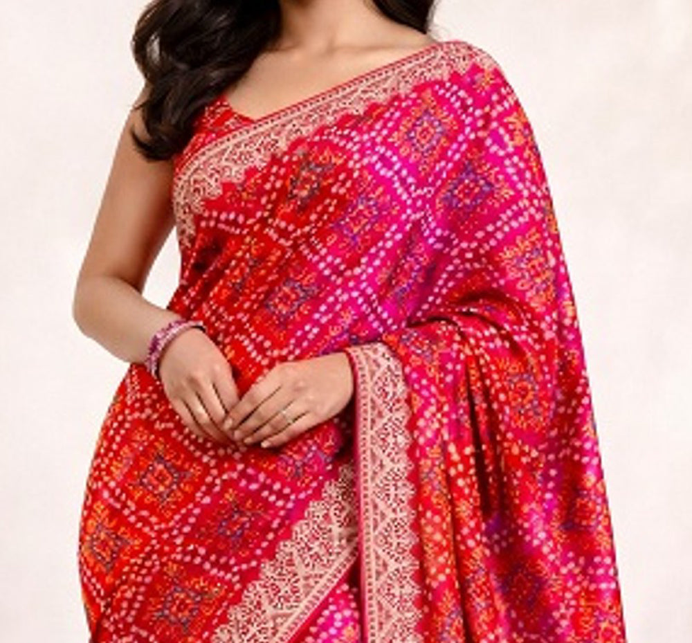 Chinon Silk Bandhani Print Saree