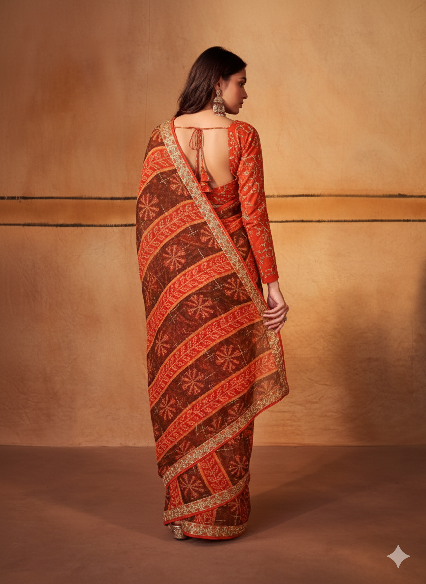 Chiffon Saree With Embroidery Border Work