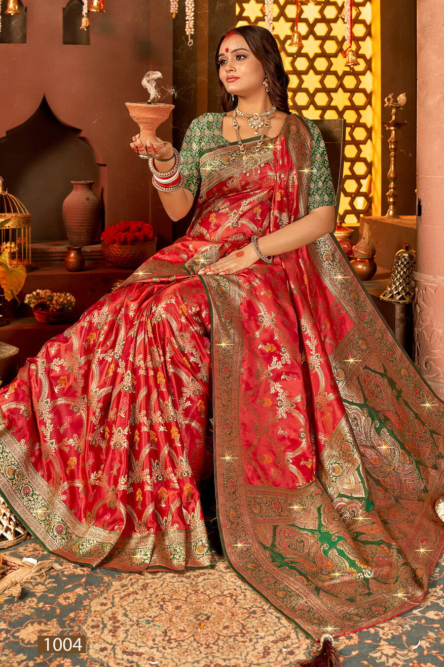 Satin Silk Saree with Swarovski Work