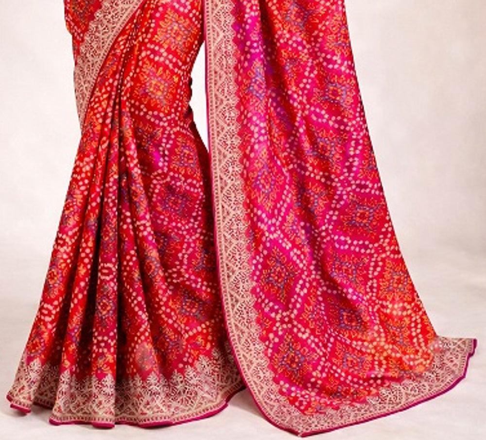 Chinon Silk Bandhani Print Saree