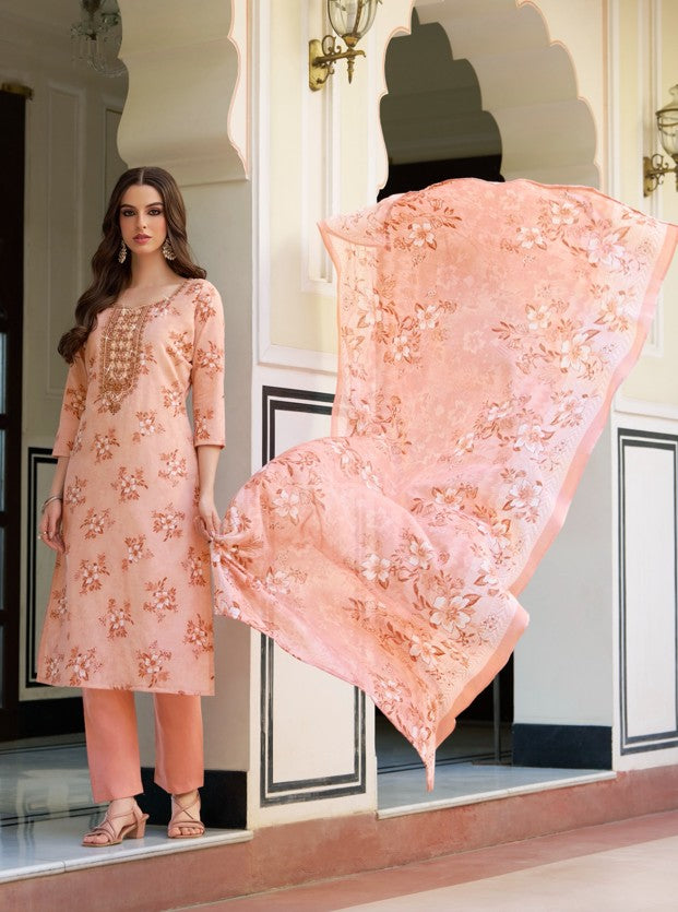 Digital Print with Embroidery Work Cotton Dress Material