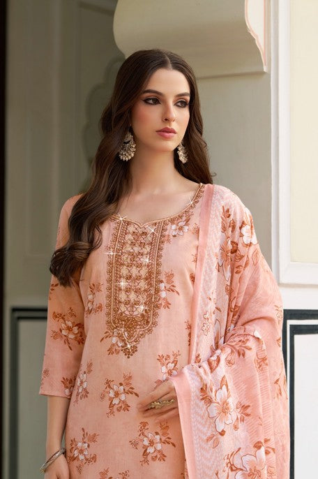 Digital Print with Embroidery Work Cotton Dress Material