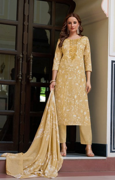 Digital Print with Embroidery Work Cotton Dress Material