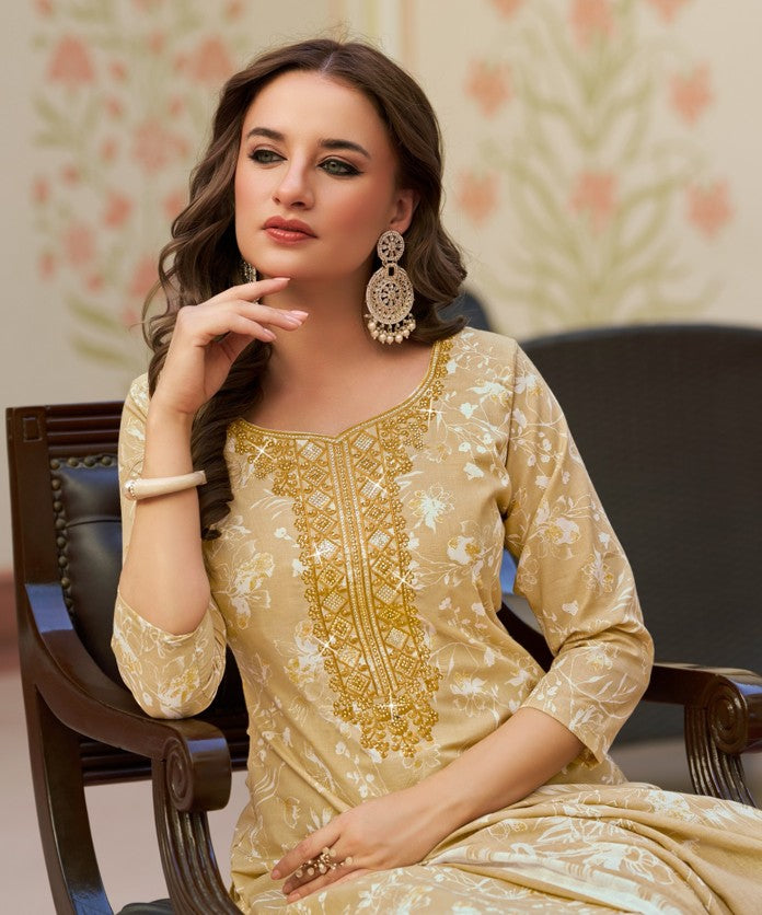 Digital Print with Embroidery Work Cotton Dress Material