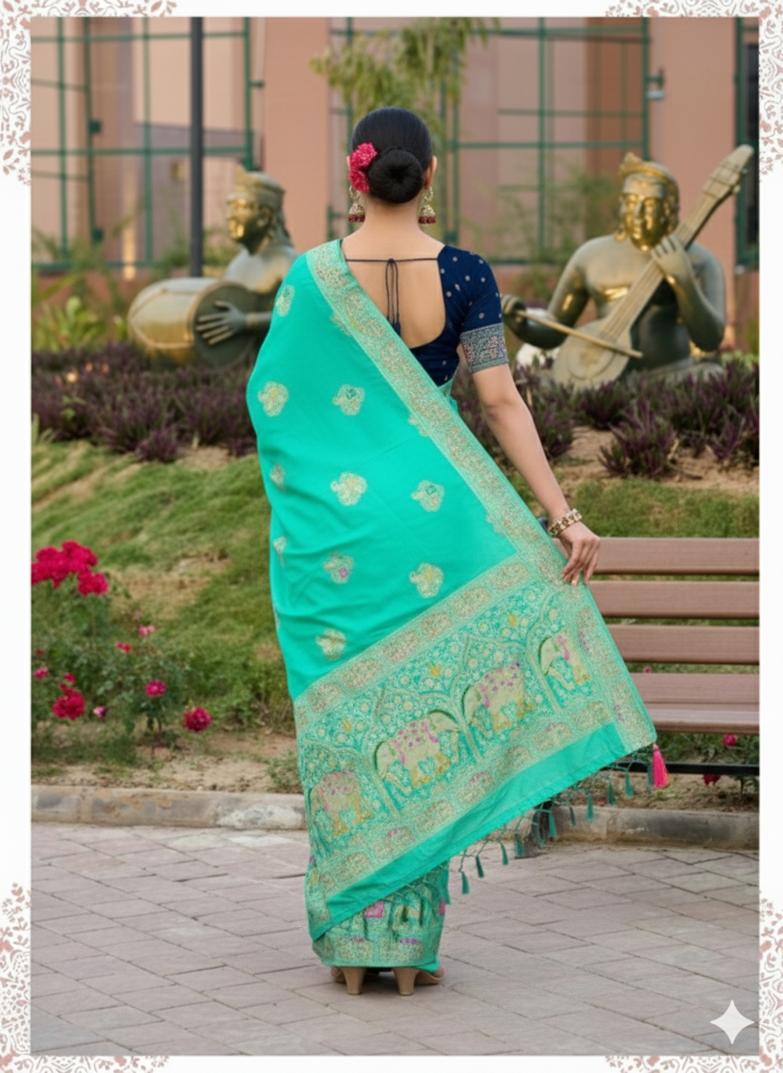 Gajraj Inspired Dola Silk Saree With Zari & Triple Meenakari Work