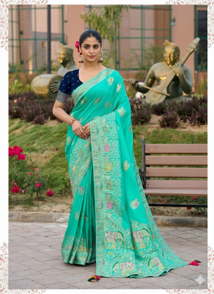 Gajraj Inspired Dola Silk Saree With Zari & Triple Meenakari Work