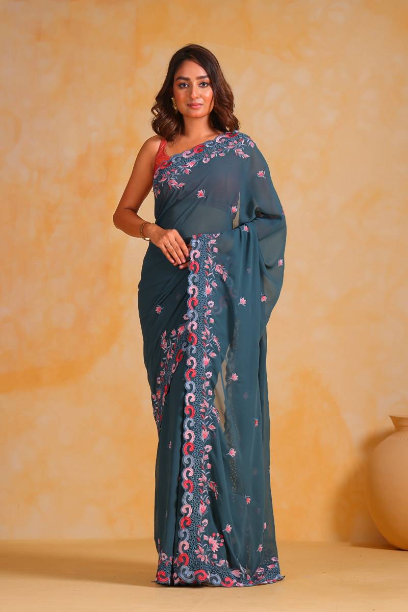 Georgette Designer Embroidery Saree