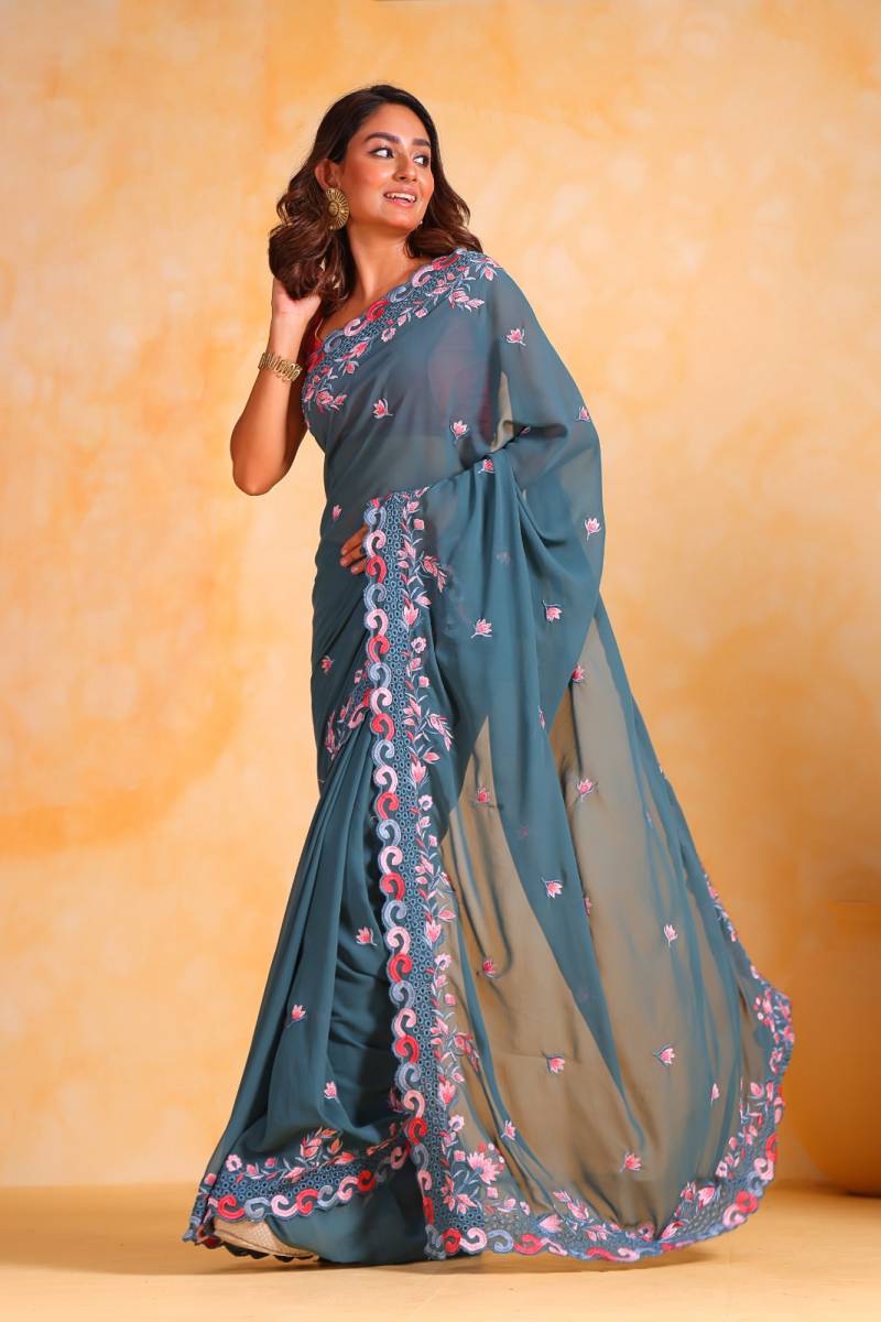 Georgette Designer Embroidery Saree