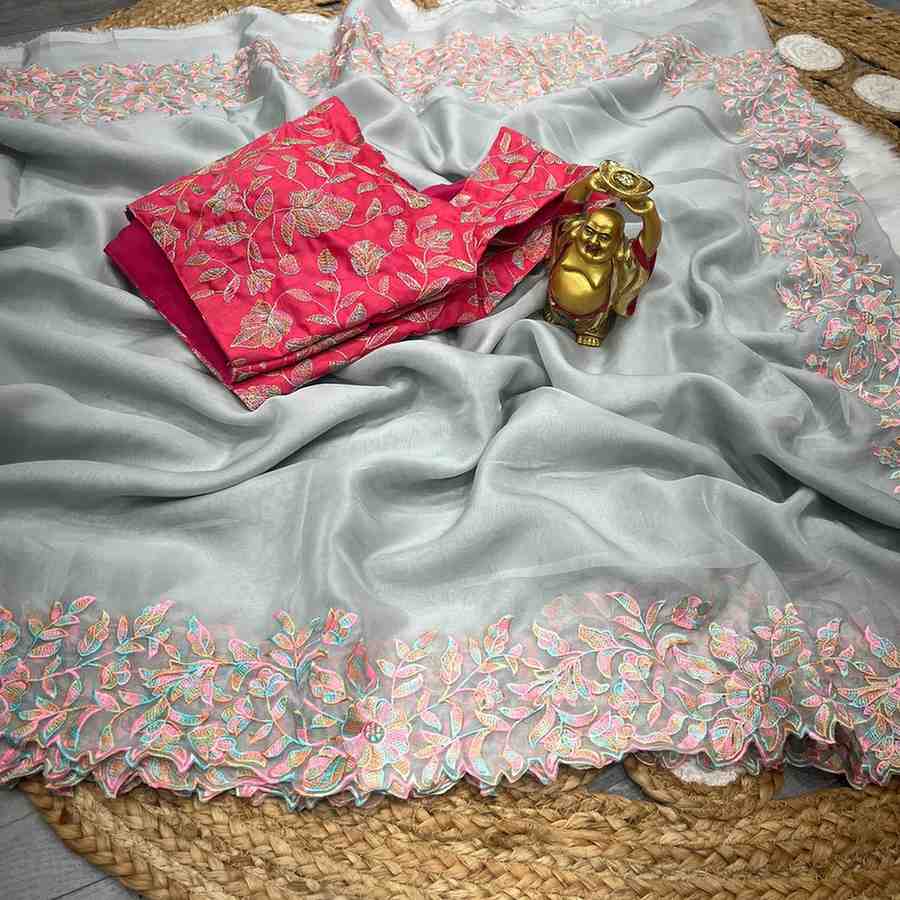 Tabby Silk Saree with Multi Thread Cut Work