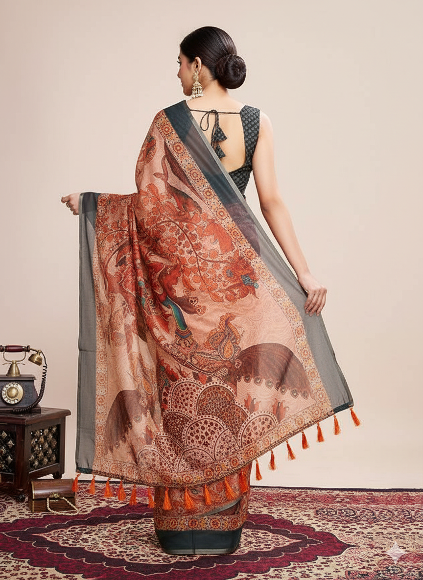 Digital Printed Linen Saree