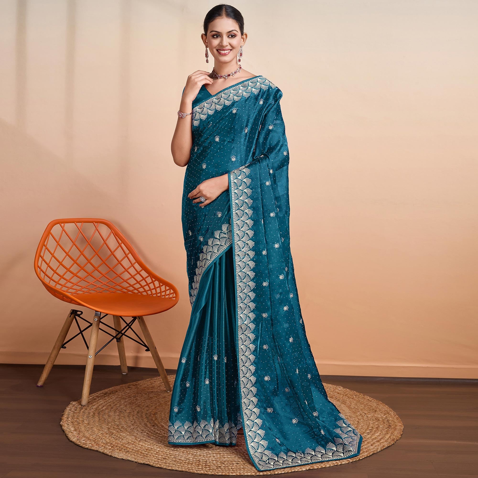 Embroidered Tussar Silk Saree