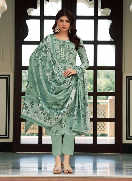 Digital Print with Embroidery Work Cotton Dress Material