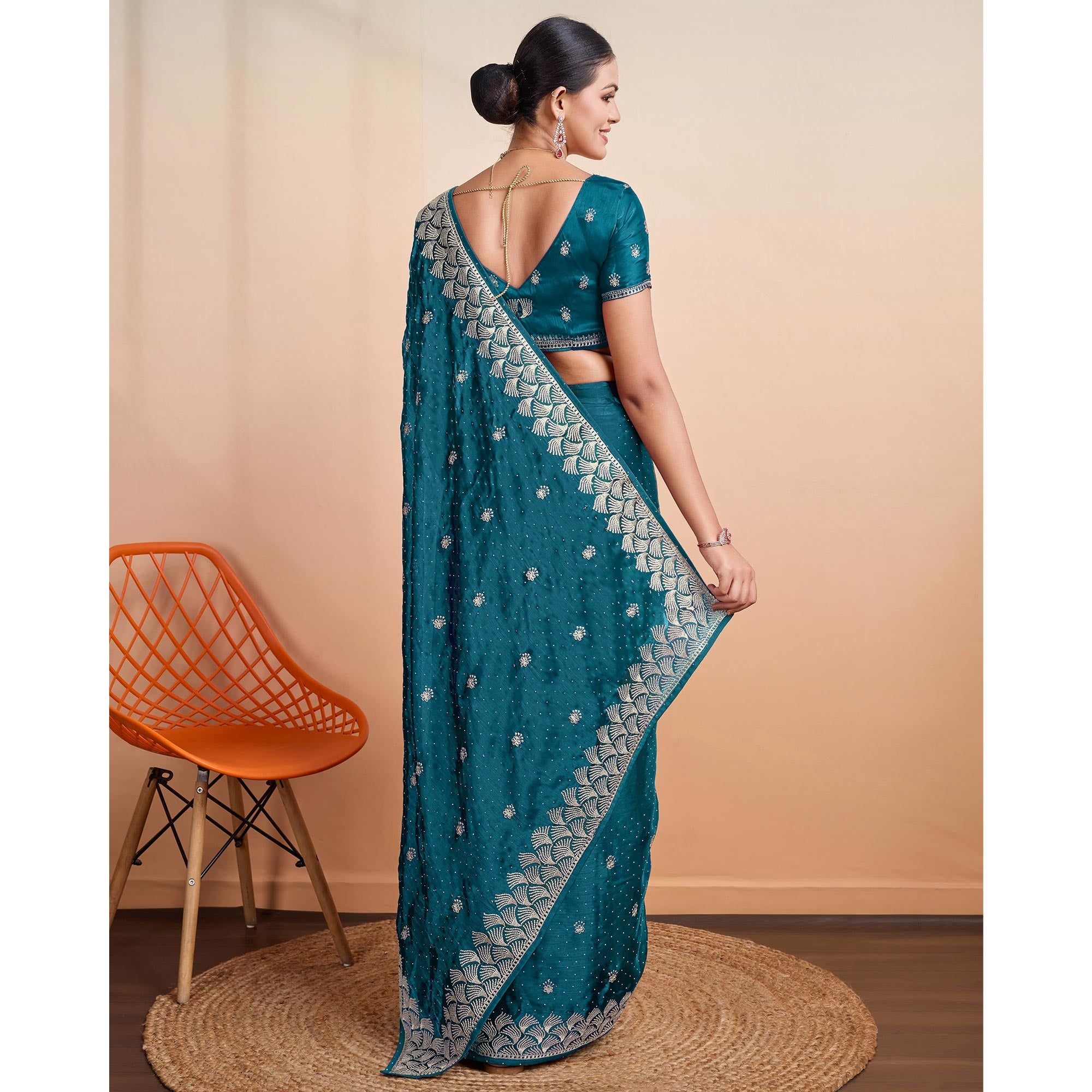 Embroidered Tussar Silk Saree