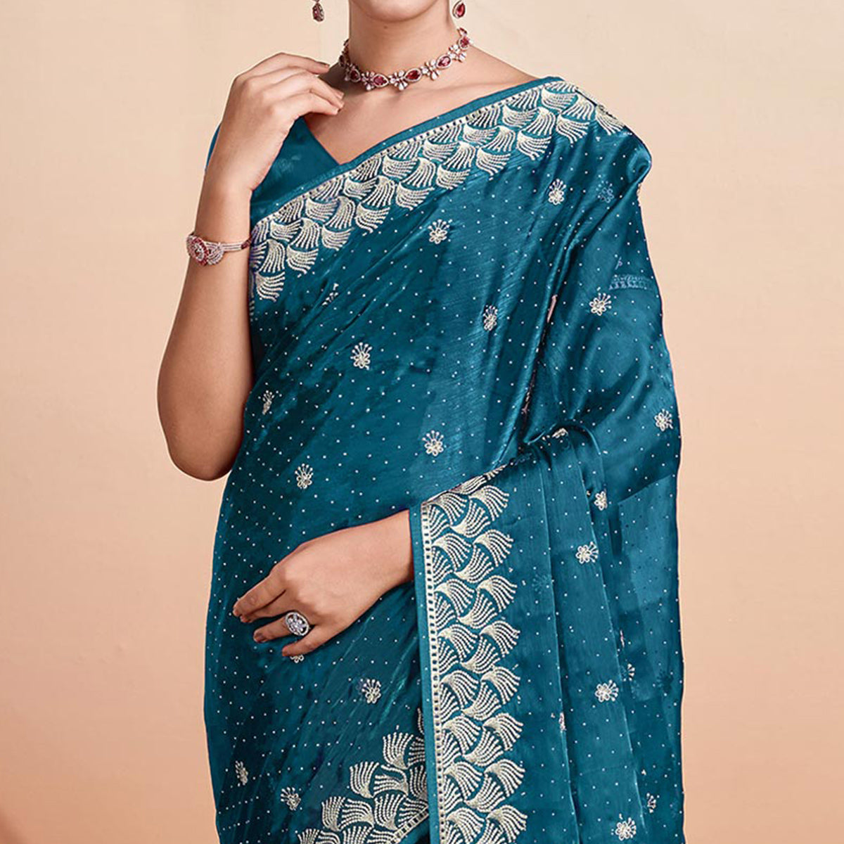 Embroidered Tussar Silk Saree