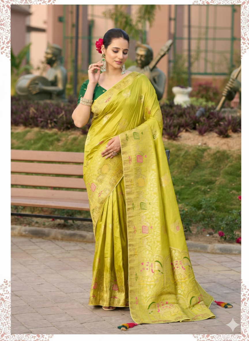 Gajraj Inspired Dola Silk Saree With Zari & Triple Meenakari Work