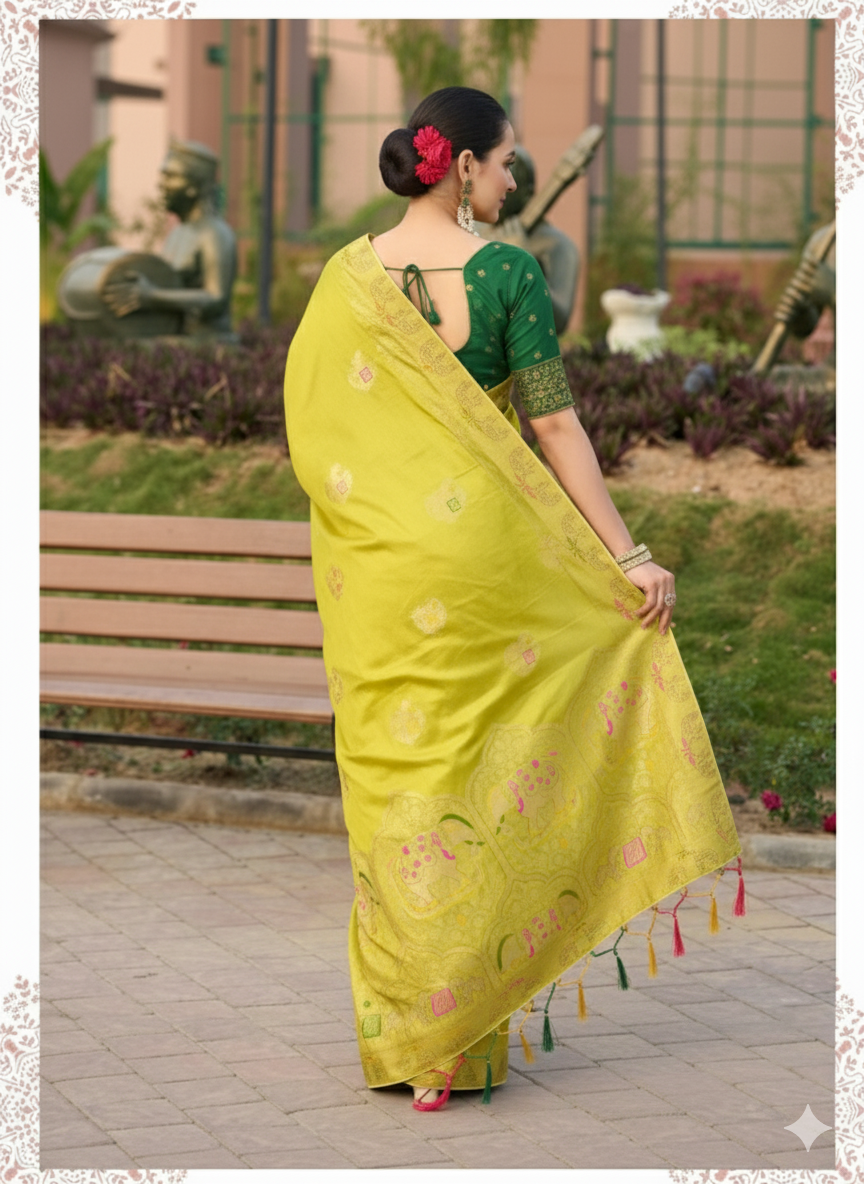 Gajraj Inspired Dola Silk Saree With Zari & Triple Meenakari Work