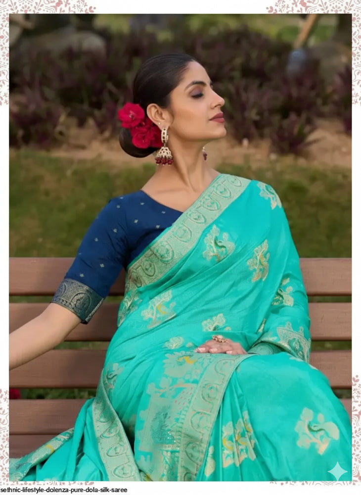 Dola Silk Saree With Intricate Zari Weaving & Swarovski Embellishments