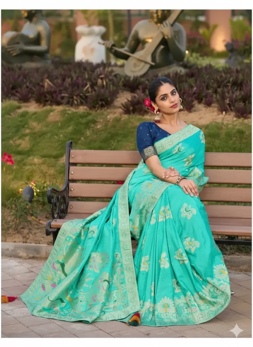 Triple Meenakari Dola Silk Saree with Zari Work