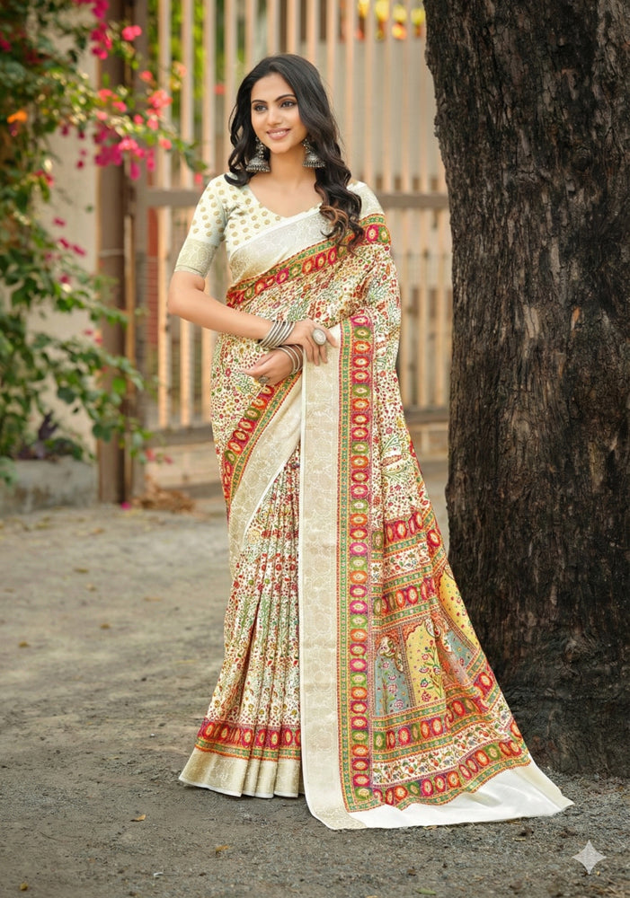 Viscose Bright Moss Foil Saree
