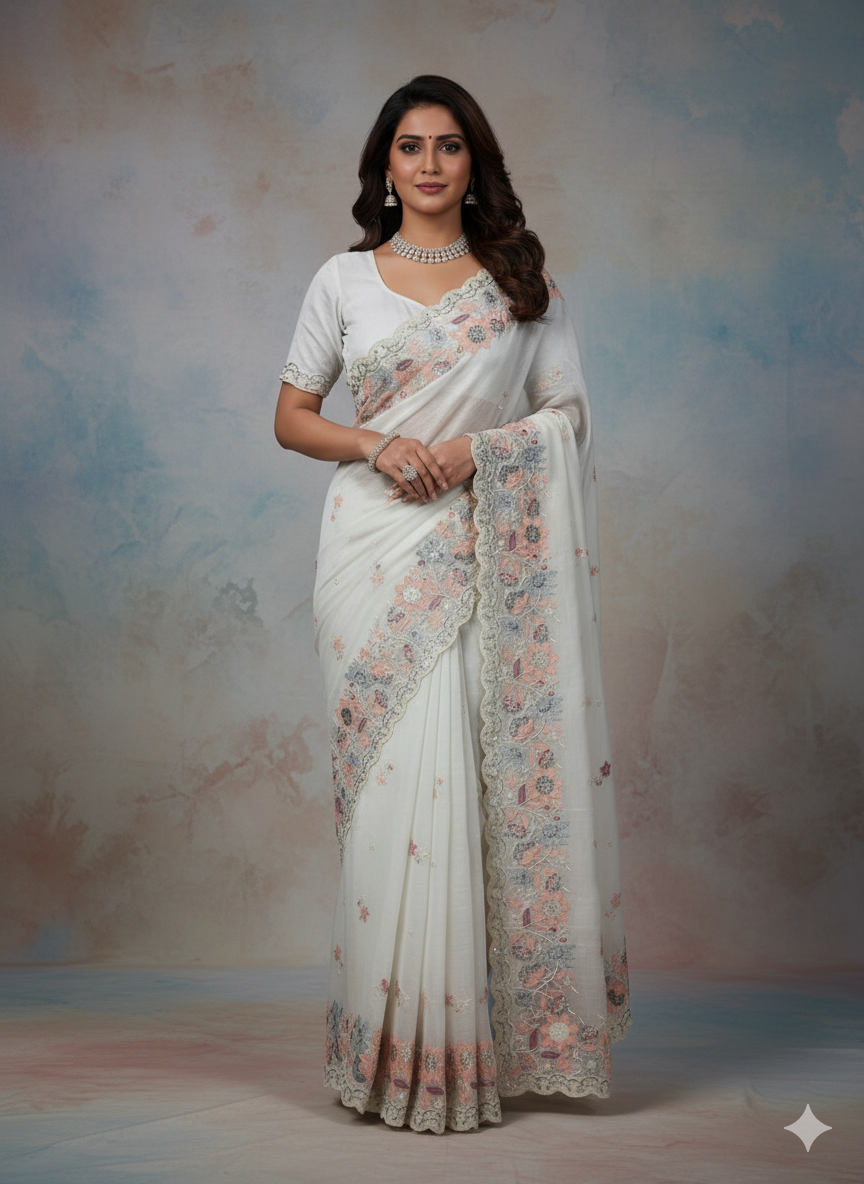 Soft Crunchy Silk Saree with Multi Embroidery Work