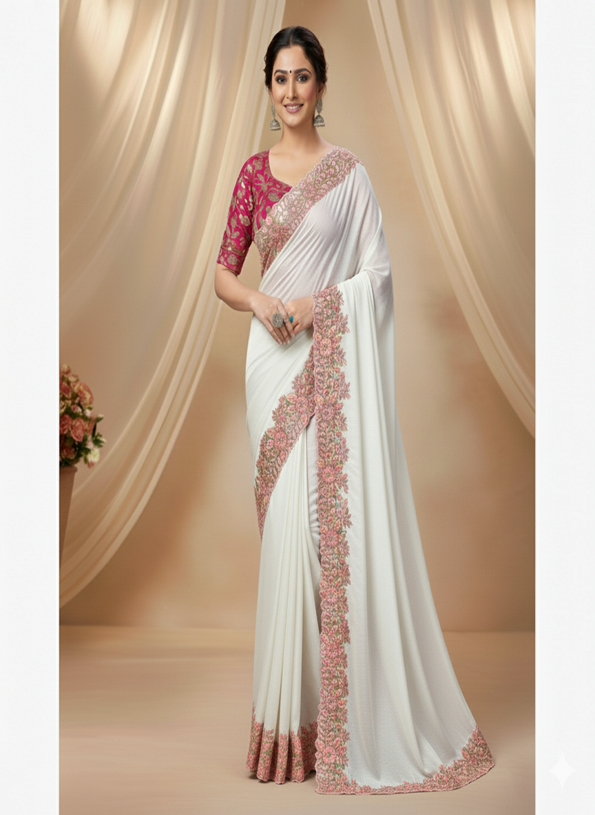 Tabby Silk Saree with Multi Thread Cut Work