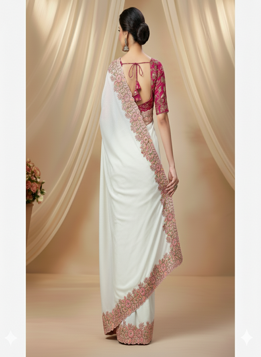 Tabby Silk Saree with Multi Thread Cut Work