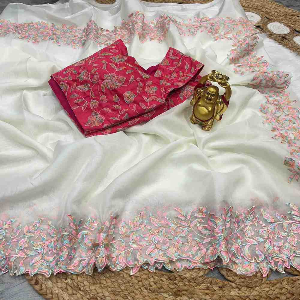 Tabby Silk Saree with Multi Thread Cut Work