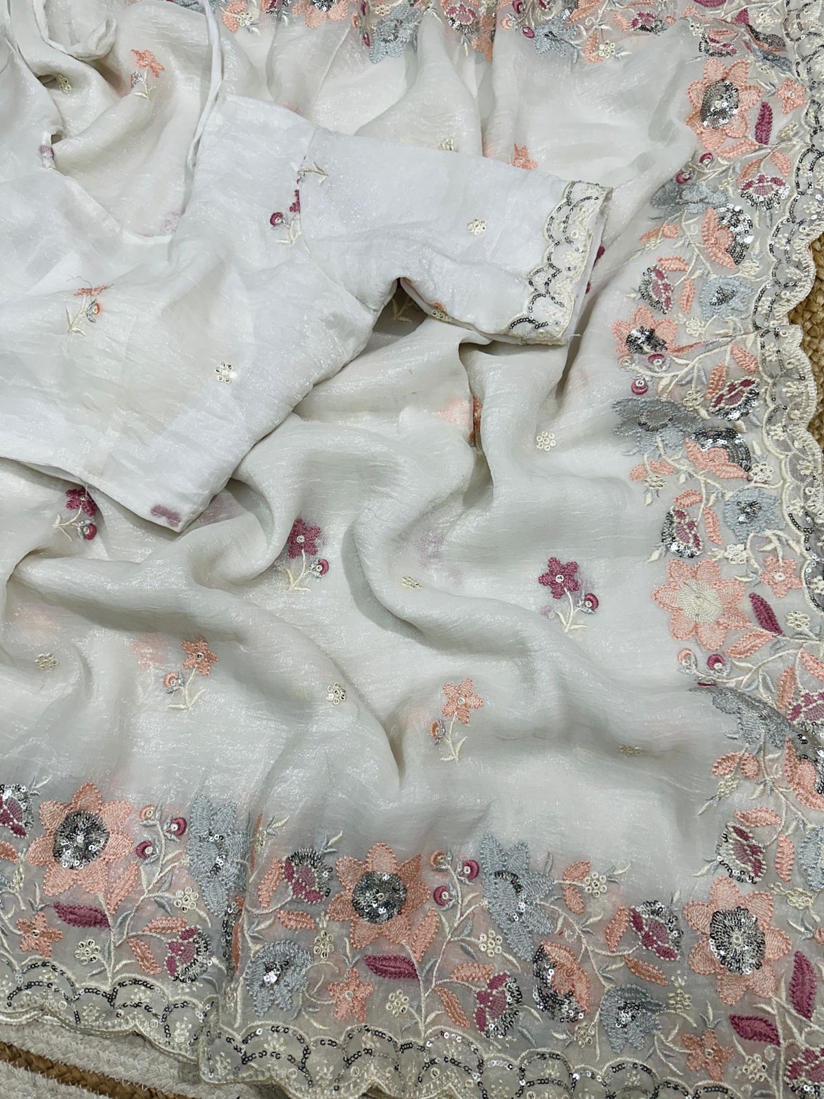 Soft Crunchy Silk Saree with Multi Embroidery Work