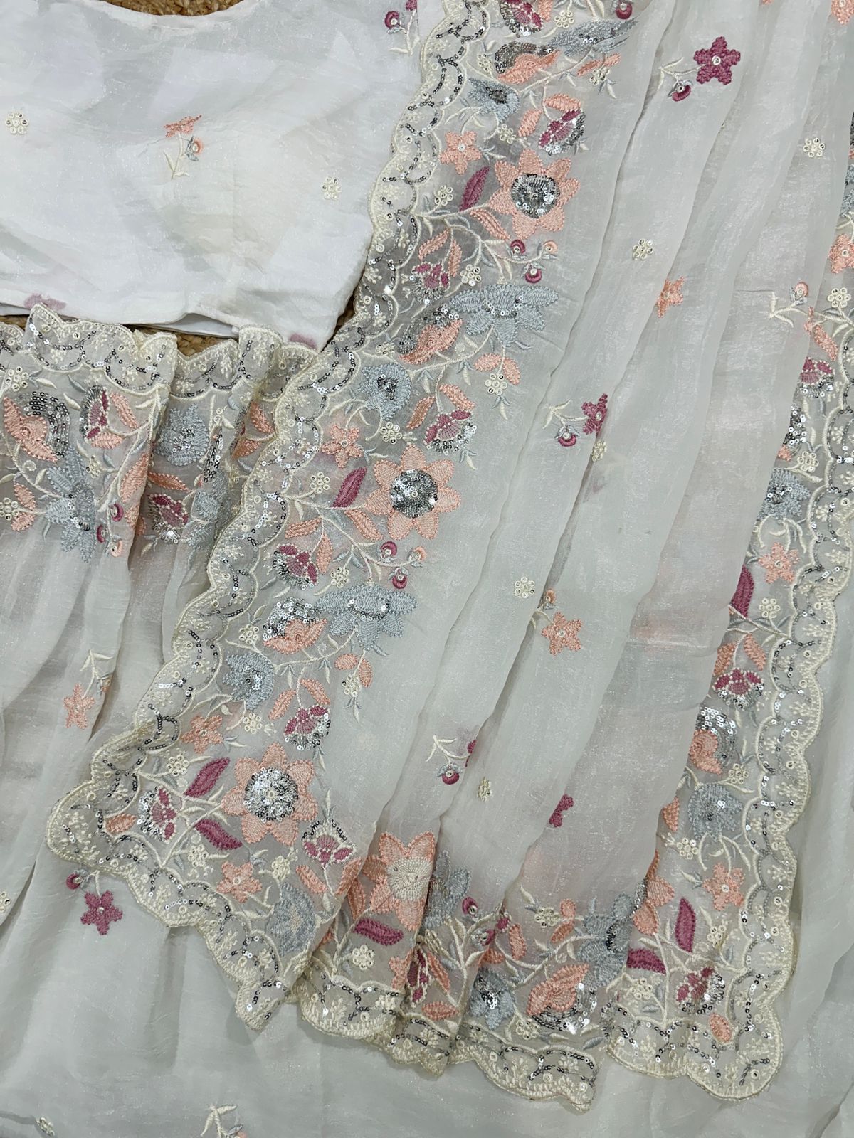 Soft Crunchy Silk Saree with Multi Embroidery Work