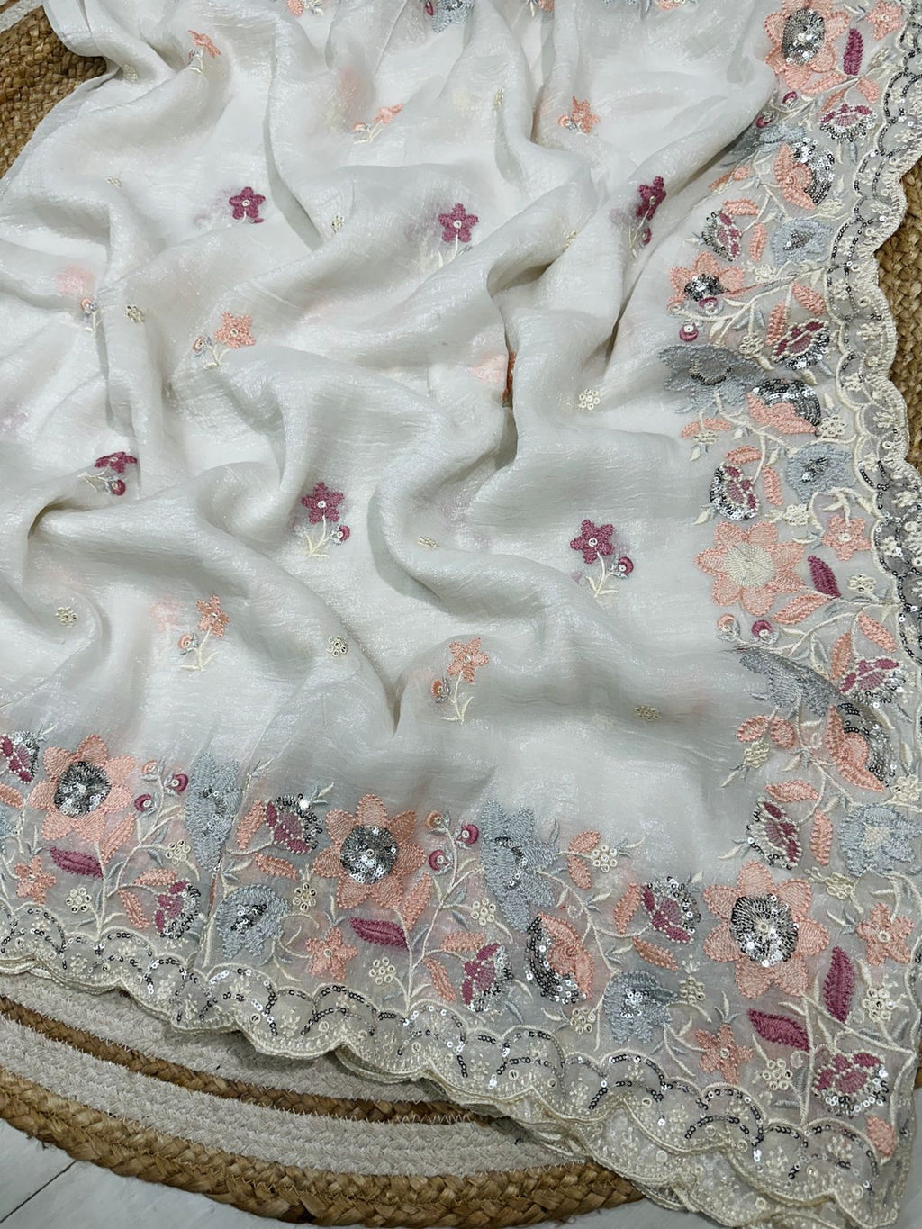 Soft Crunchy Silk Saree with Multi Embroidery Work