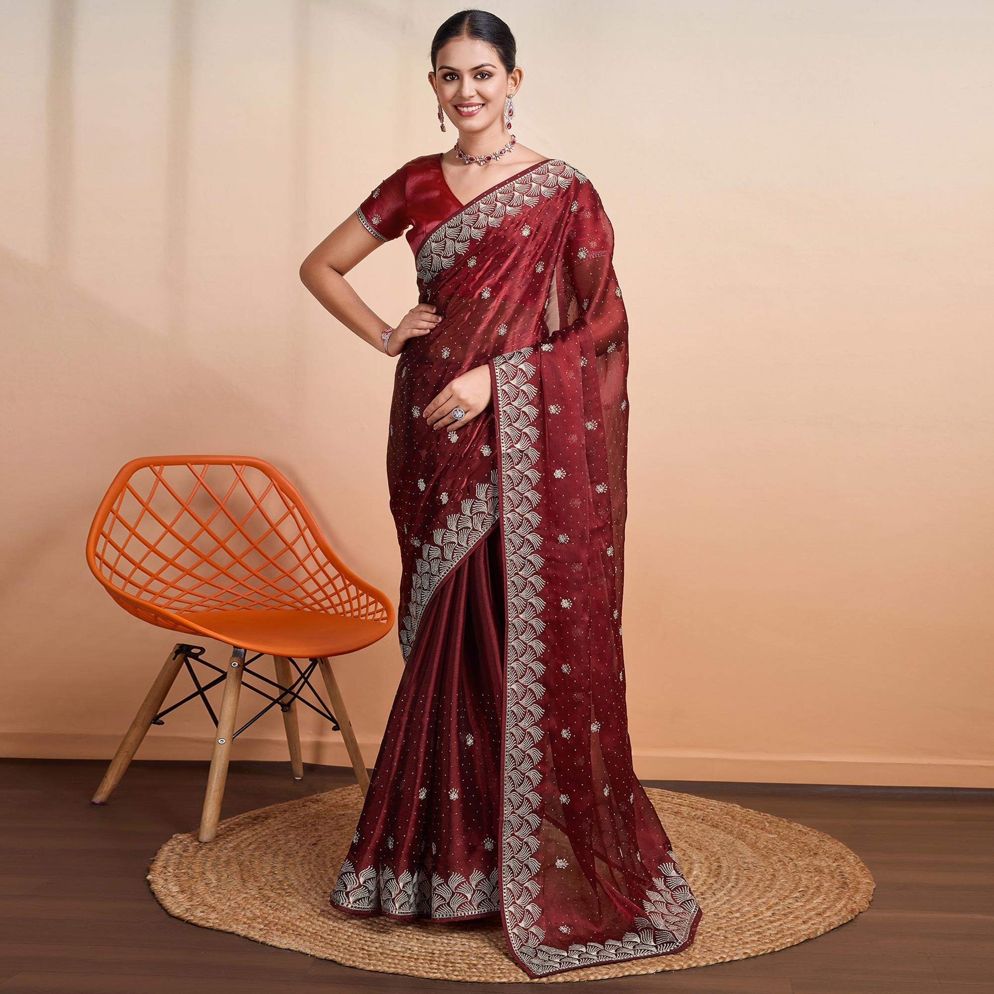 Embroidered Tussar Silk Saree