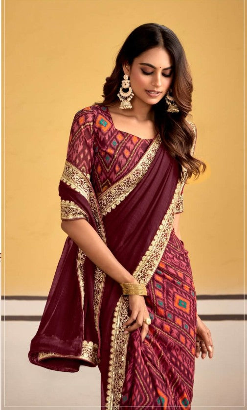 Georgette Embroidery Border Work Printed Saree
