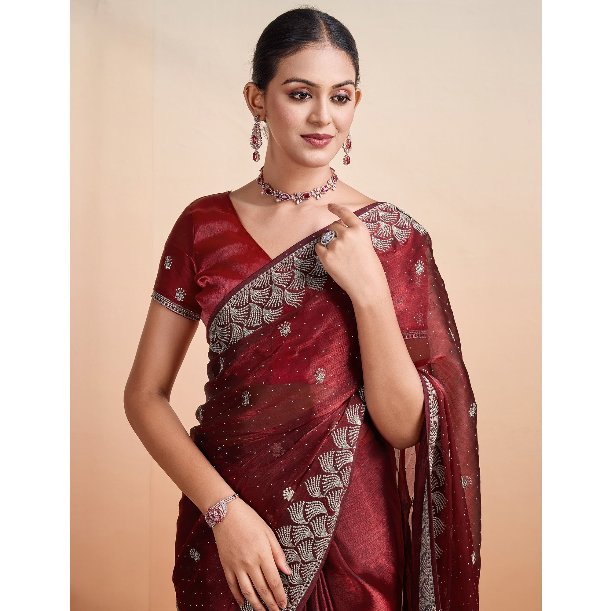 Embroidered Tussar Silk Saree