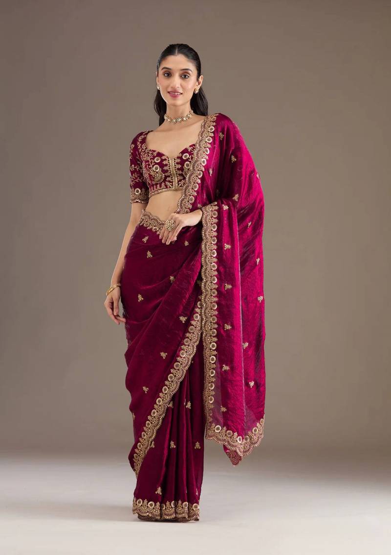 Satin Silk Zari Sequance Worked Saree