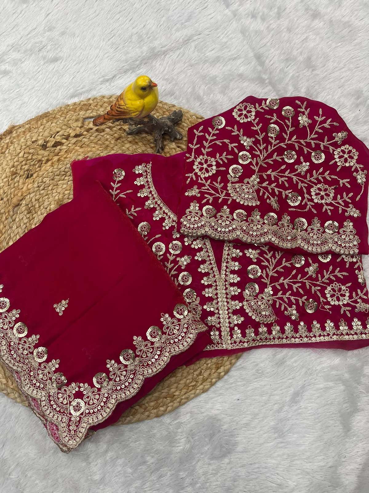 Satin Silk Zari Sequance Worked Saree