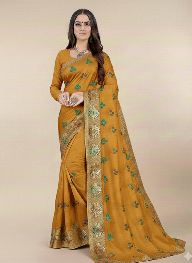 Fancy Silk Embroidery Work Saree