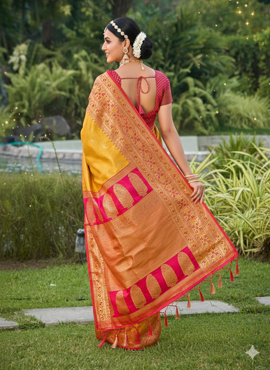 Woven Kanjivaram Silk Saree With Tassels