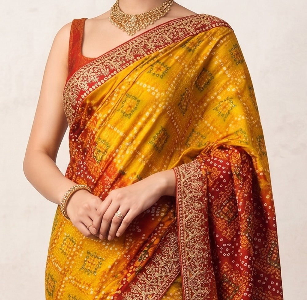 Chinon Silk Bandhani Print Saree