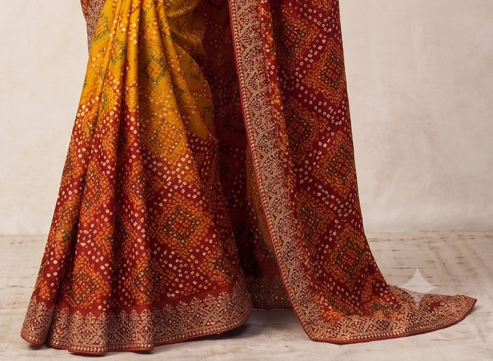 Chinon Silk Bandhani Print Saree